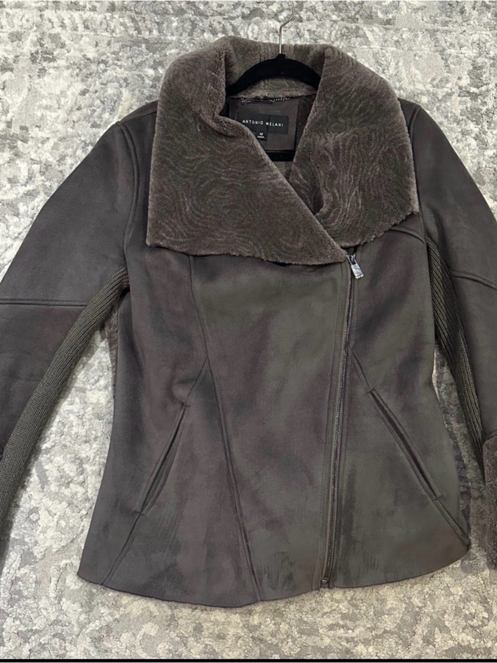 Antonio Melani Wool Knit Moto Jacket French Gray